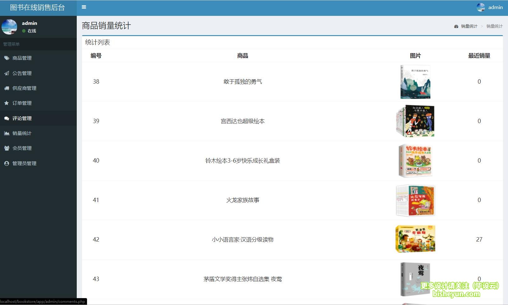毕设云-基于php图书商店管理系统-商品销量统计