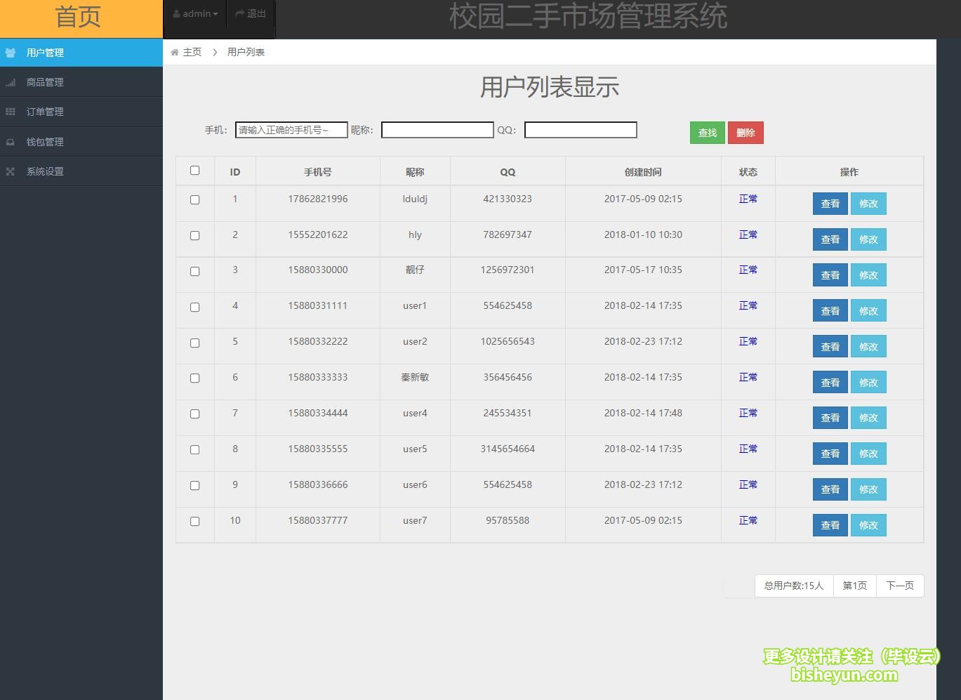 基于ssm校园二手交易管理系统-用户管理