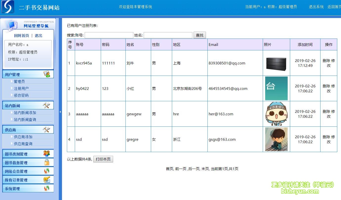 基于php二手书交易网站-注册用户管理