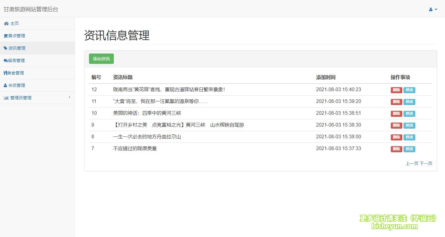 基于php甘肃旅游网站管理系统-资讯管理