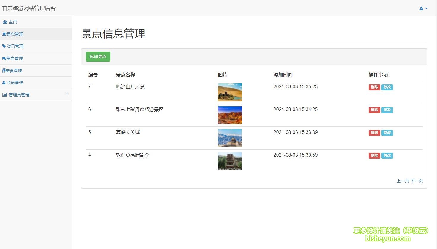 基于php甘肃旅游网站管理系统-景点管理
