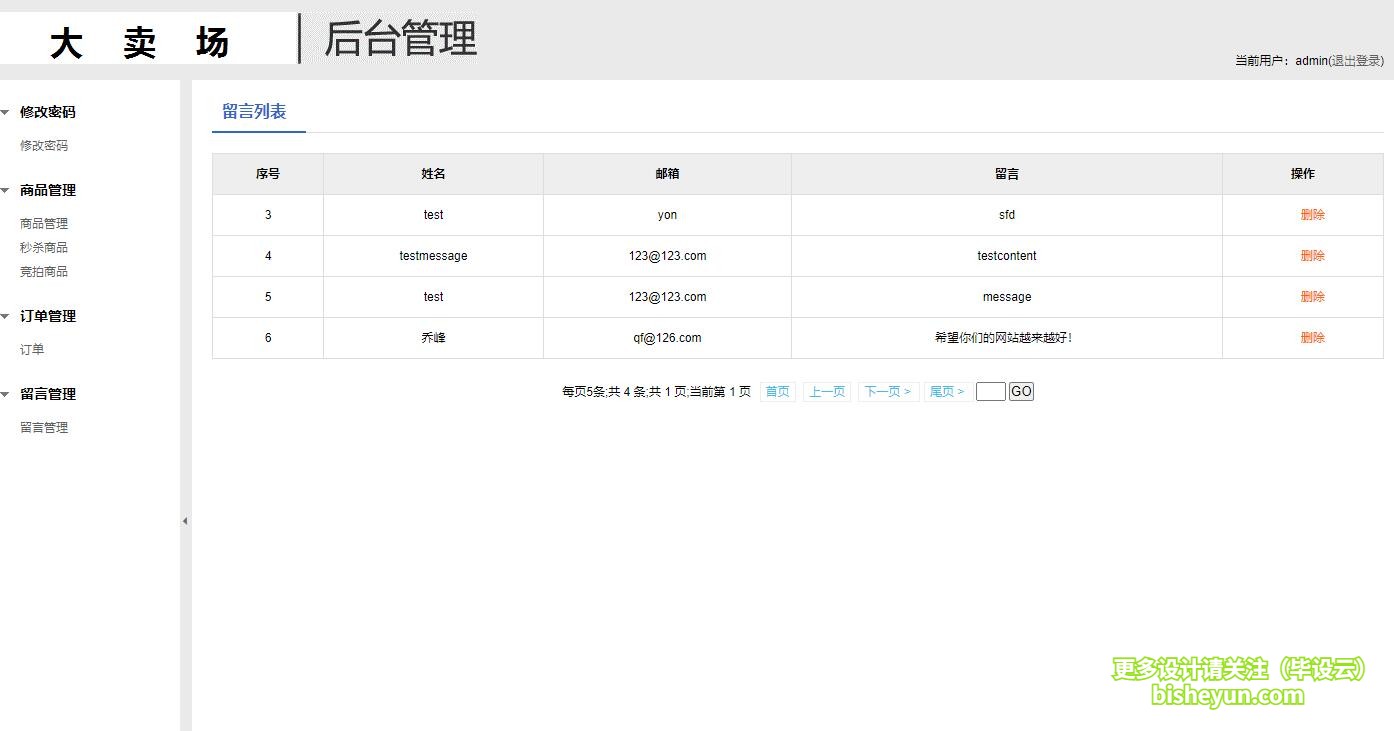 基于java网上拍卖秒杀管理系统-留言列表