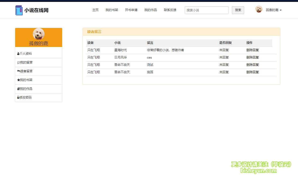 基于php小说网站管理系统-读者留言