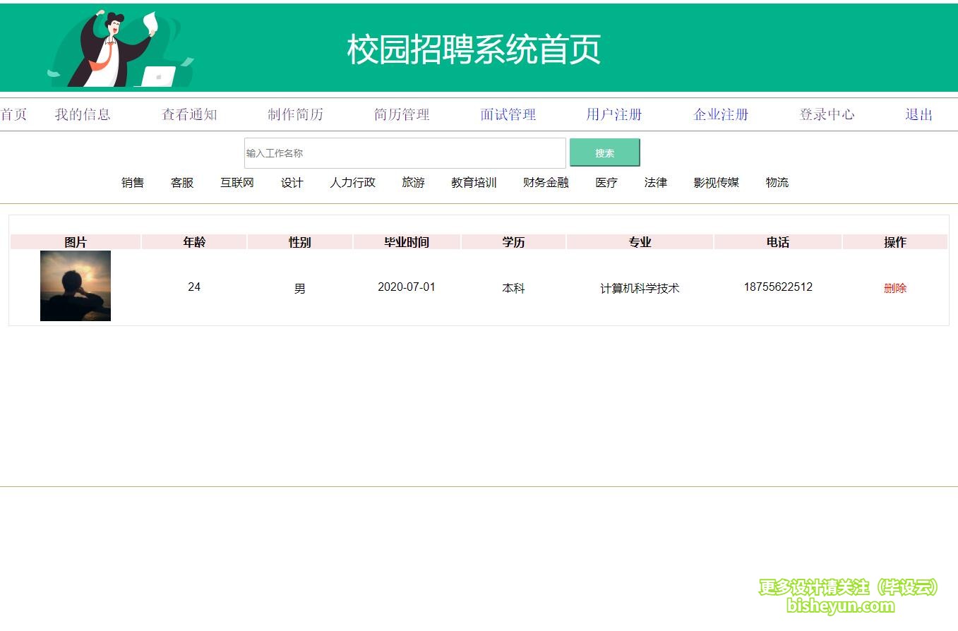 基于ssm校园招聘管理系统-学生对自己的简历管理