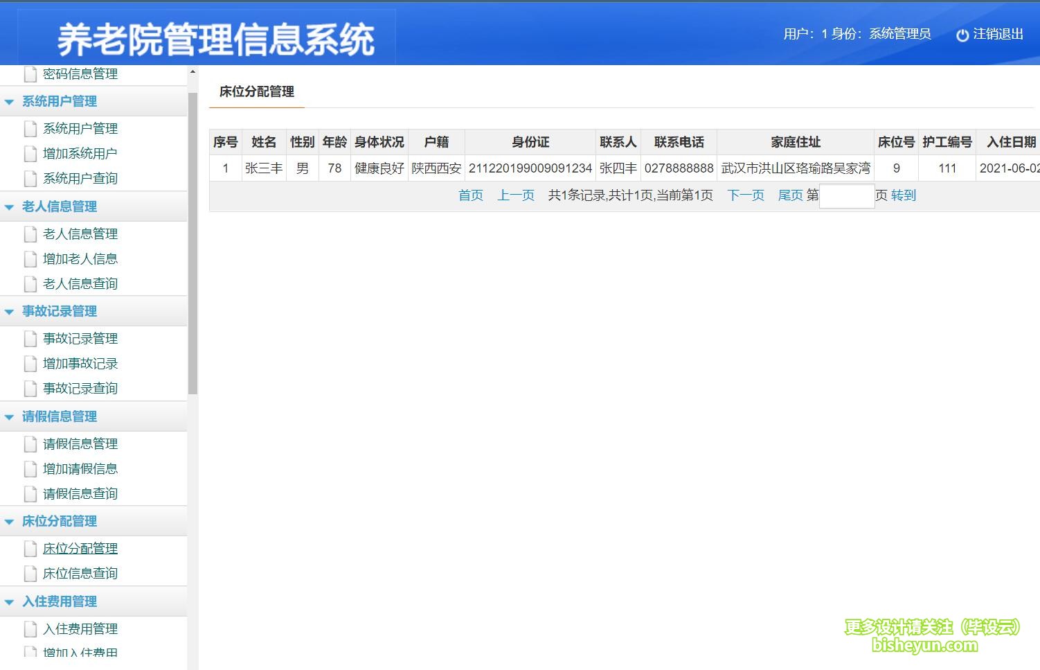 基于jsp养老院管理系统-床位分配管理
