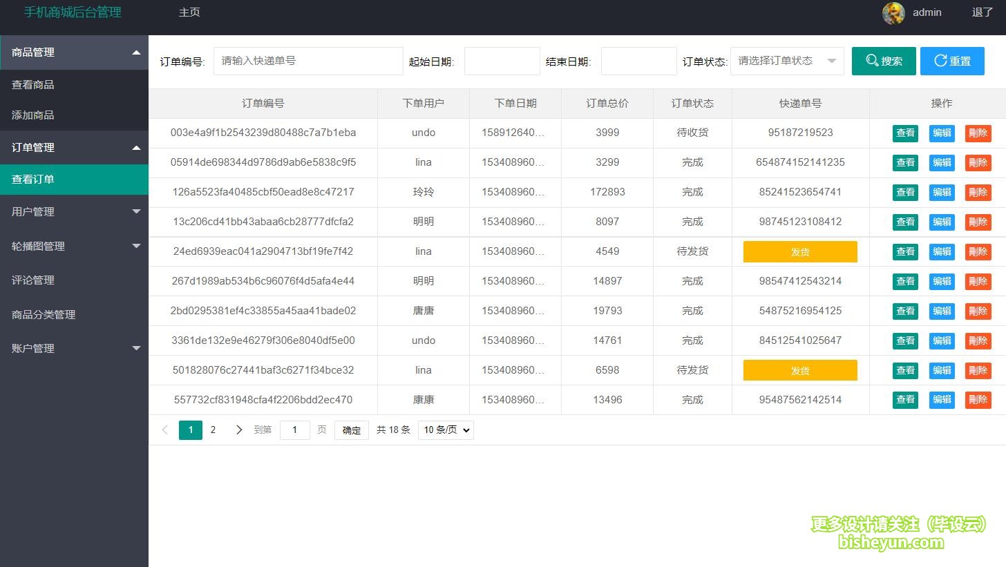 基于ssm手机商城管理系统-查看订单列表