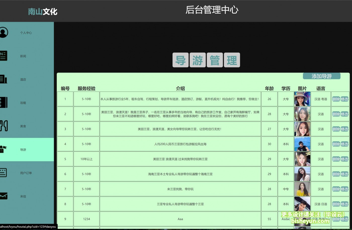 基于php旅游网站管理系统-导游管理