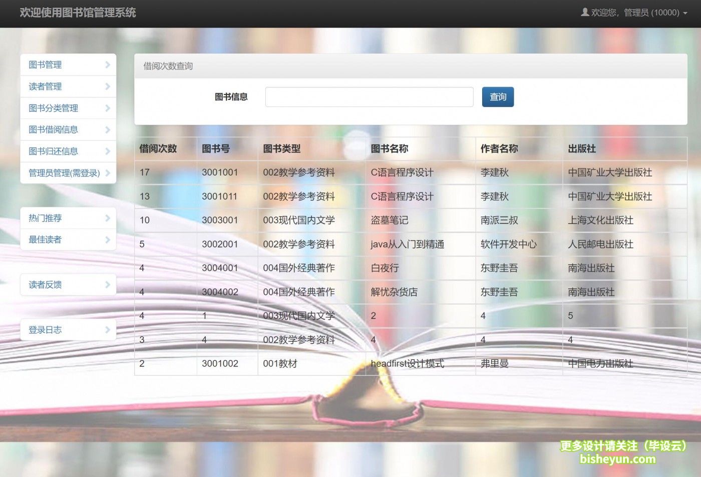 基于java图书借阅管理系统-图书借阅查询